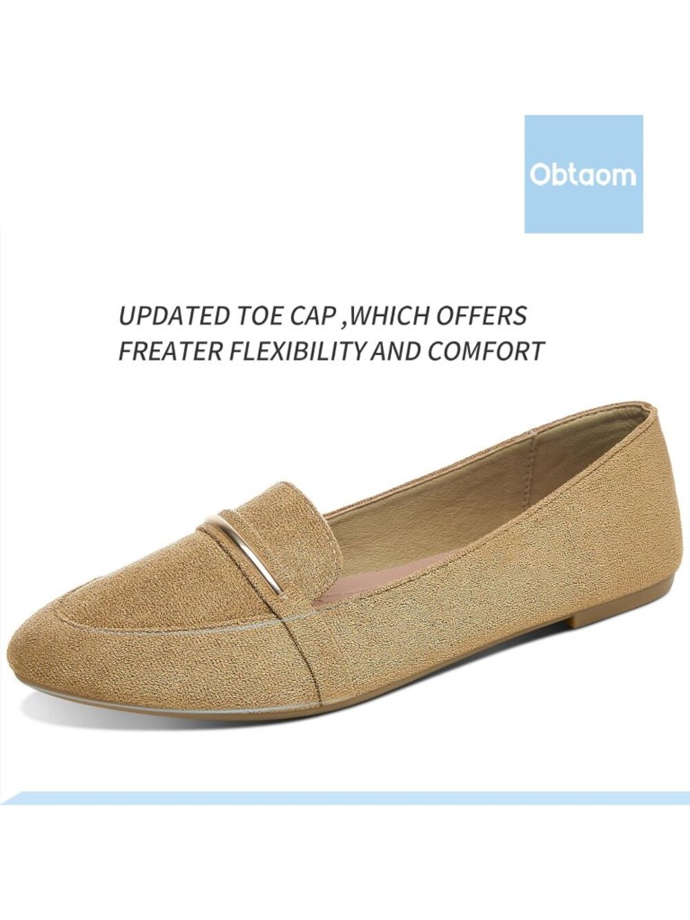Women's Khaki Faux Suede Comfortable Loafer Slip On Ballet Flat Cute Shoe - Picture 3 of 6